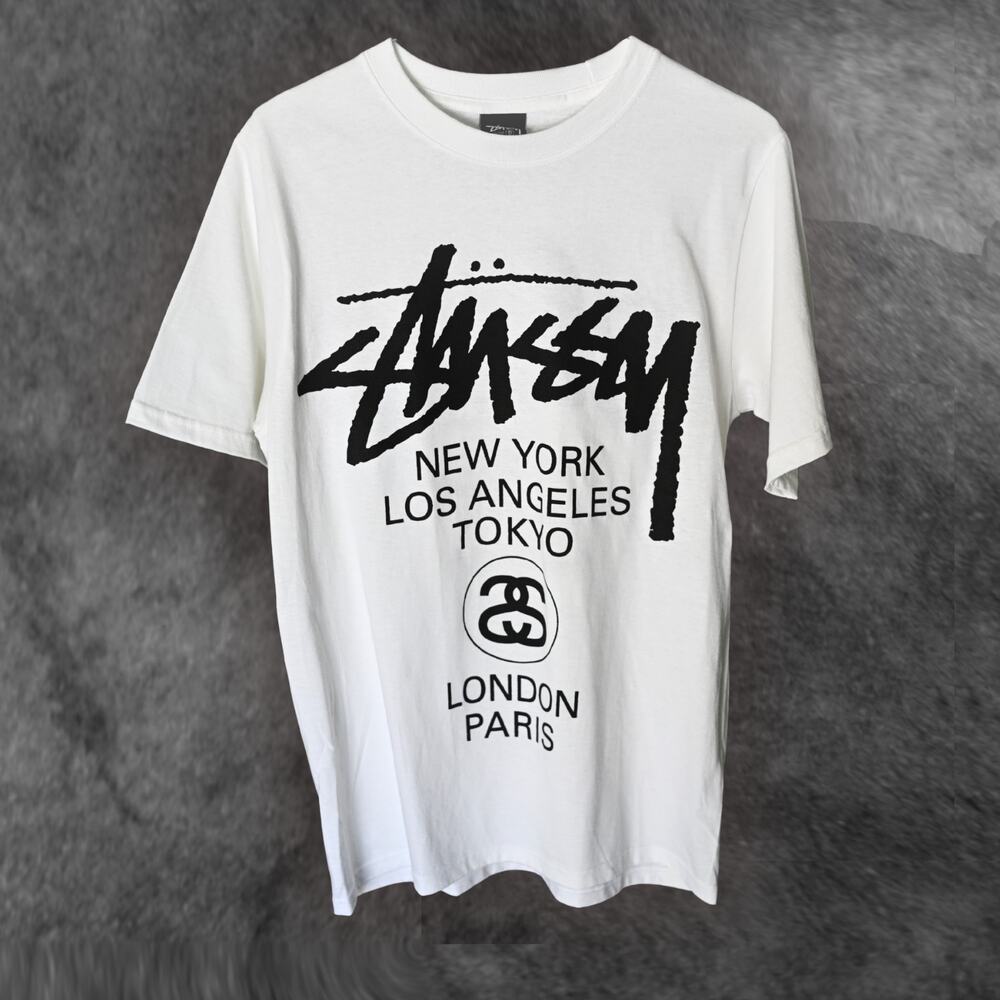 Stüssy World Tour Tee White Black Size L New/NWOT